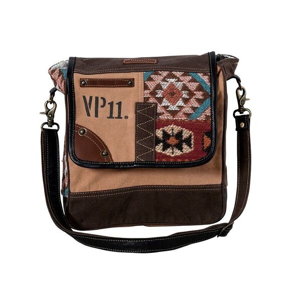 Myra Bag Handbags - Myra Bag Handmade Southwest Shoulder Bag Upcycled Canvas & Cowhide Leather